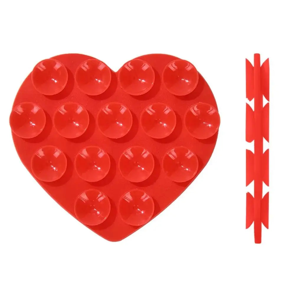 Heart-Shaped Silicone Suction Cup Phone Holder with Strong Adhesion - Hands-Free and Washable