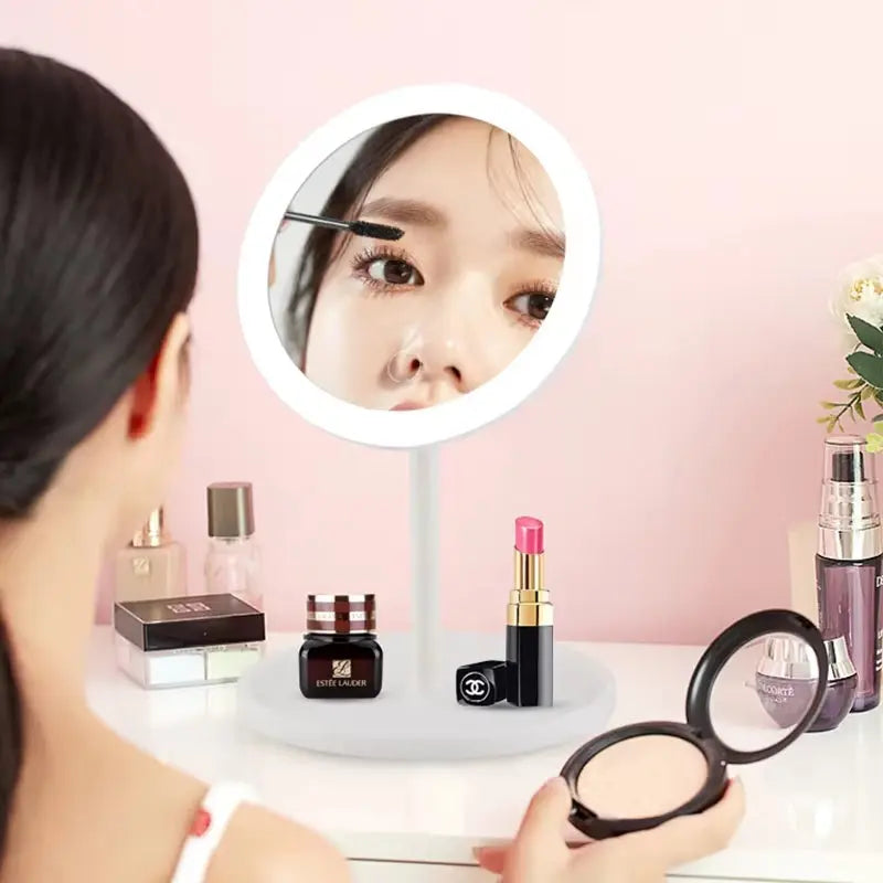 LED Makeup Mirror with 3 Color Light & Basket