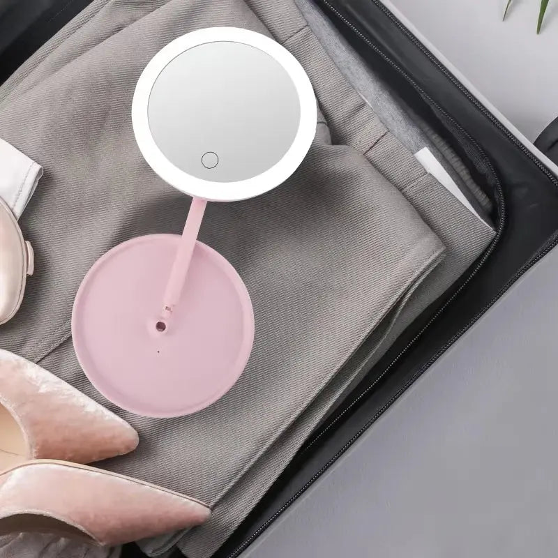 LED Makeup Mirror with 3 Color Light & Basket