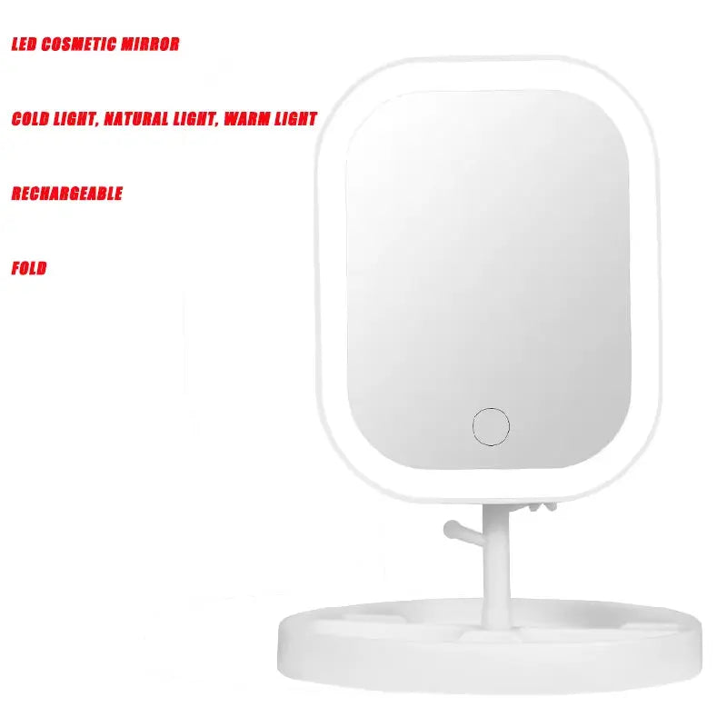 LED Makeup Mirror with 3 Color Light & Basket