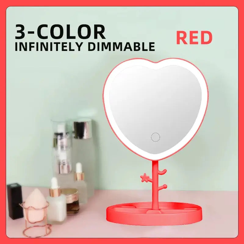 LED Makeup Mirror with 3 Color Light & Basket