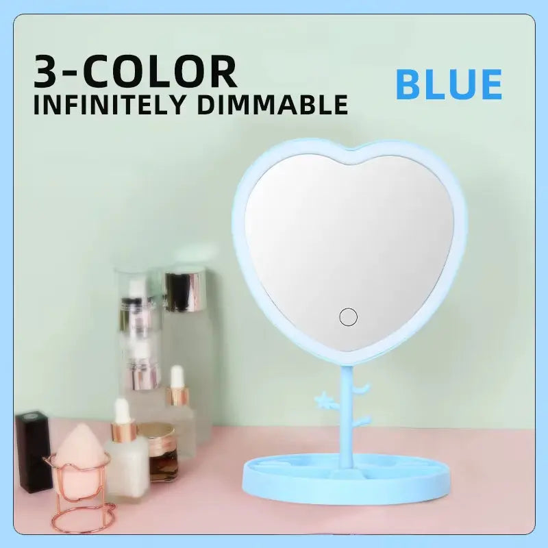LED Makeup Mirror with 3 Color Light & Basket