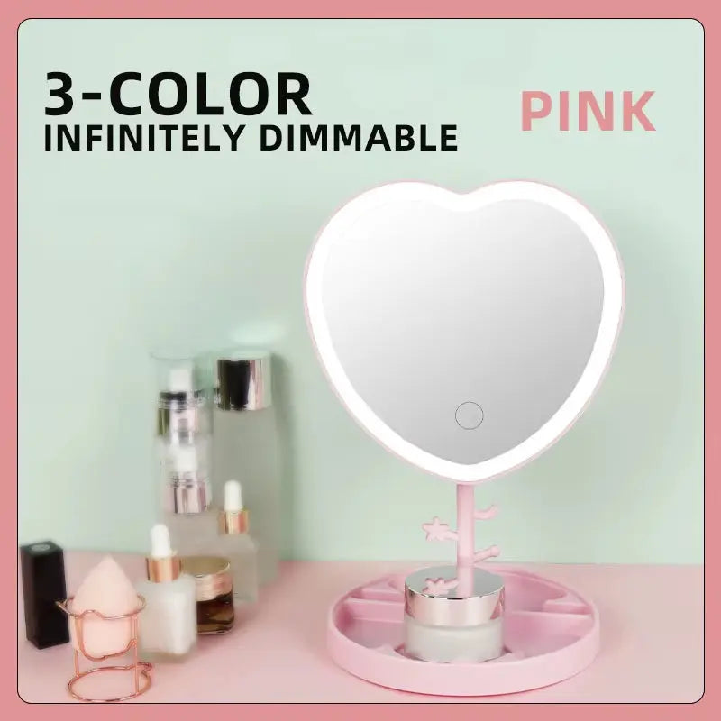 LED Makeup Mirror with 3 Color Light & Basket