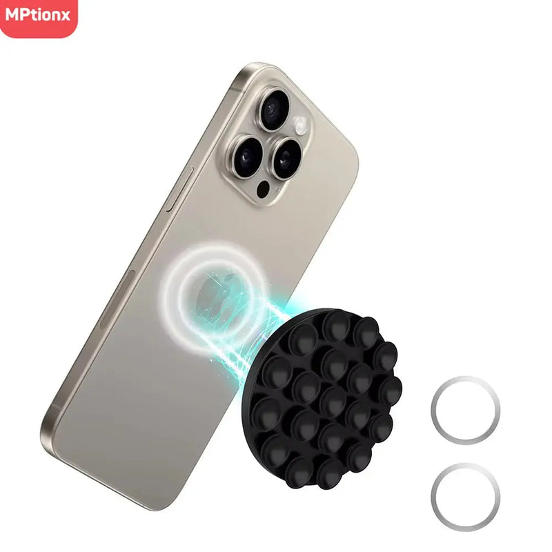 Magnetic Suction Cup Phone Mount with Silicone Grip for Hands-Free Use in Shower and Mirror