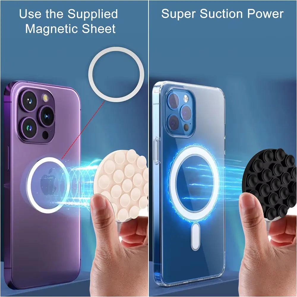 Magnetic Suction Cup Phone Mount with Silicone Grip for Hands-Free Use in Shower and Mirror