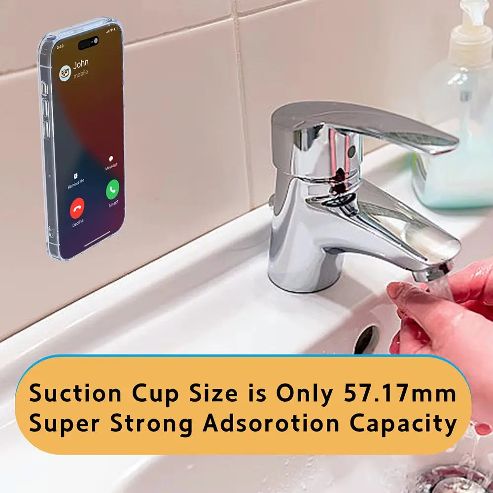 Magnetic Suction Cup Phone Mount with Silicone Grip for Hands-Free Use in Shower and Mirror