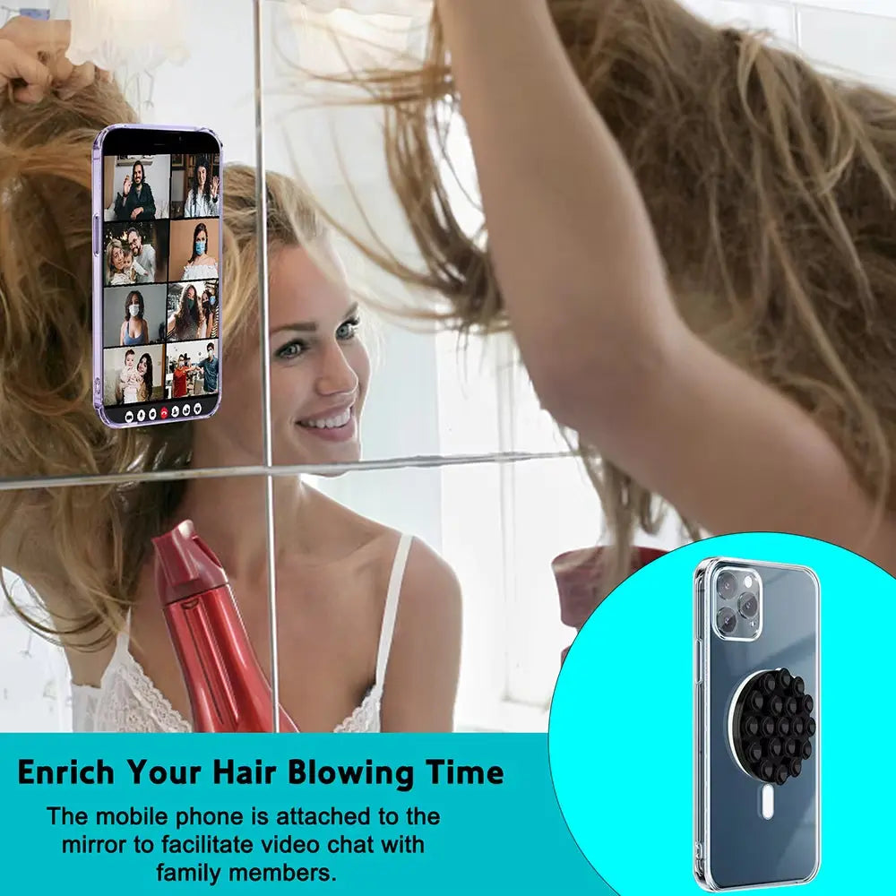 Magnetic Suction Cup Phone Mount with Silicone Grip for Hands-Free Use in Shower and Mirror