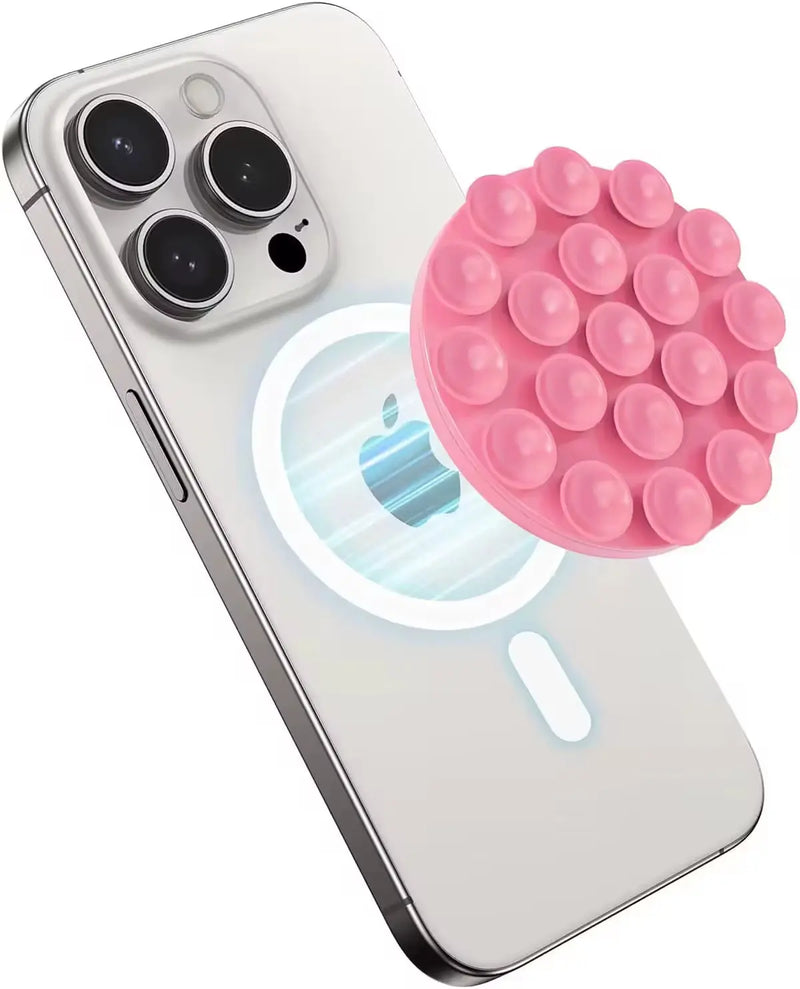 Magnetic Suction Cup Phone Mount with Silicone Grip for Hands-Free Use in Shower and Mirror