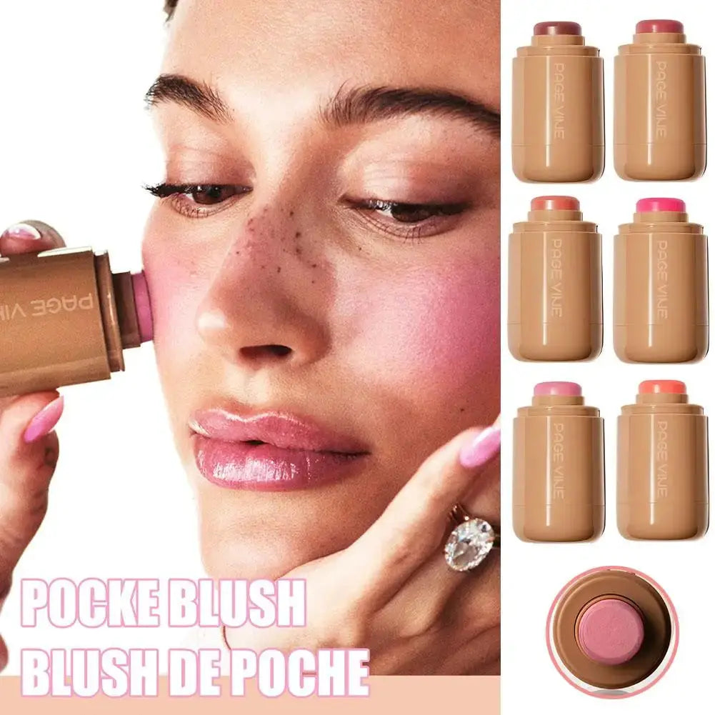 PAGE VINE Pocket Blush Stick Lip and Cheek Hydrating Stick Natural Rouge Powder Blush Cream Lipstick Cheek Easy to Apply Color