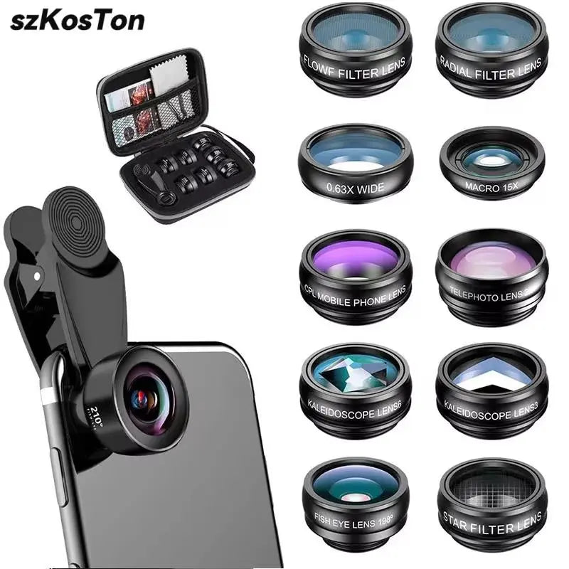 Professional Clip-On Camera Lens Kit for iPhone 11-16 Pro Max and Samsung Smartphones - Fisheye, Macro, and Wide Angle Lenses