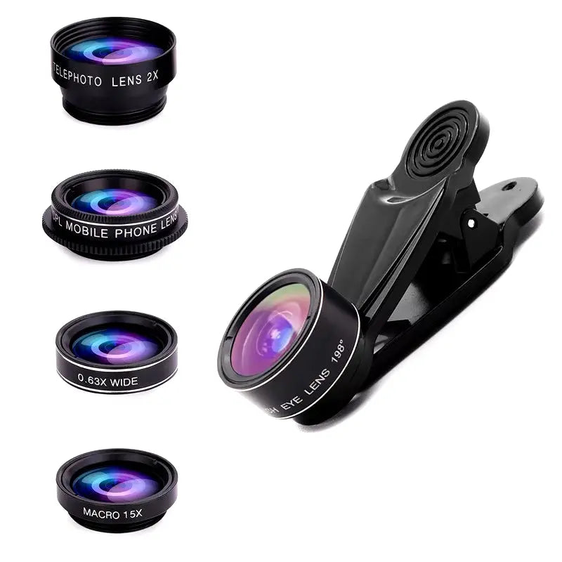 Professional Clip-On Camera Lens Kit for iPhone 11-16 Pro Max and Samsung Smartphones - Fisheye, Macro, and Wide Angle Lenses