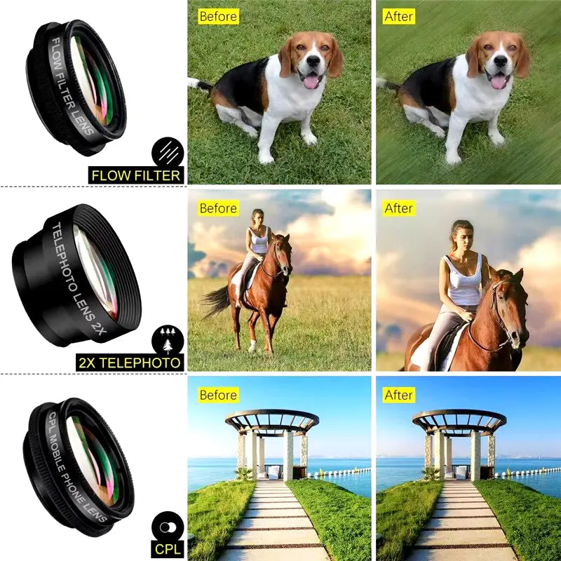 Professional Clip-On Camera Lens Kit for iPhone 11-16 Pro Max and Samsung Smartphones - Fisheye, Macro, and Wide Angle Lenses