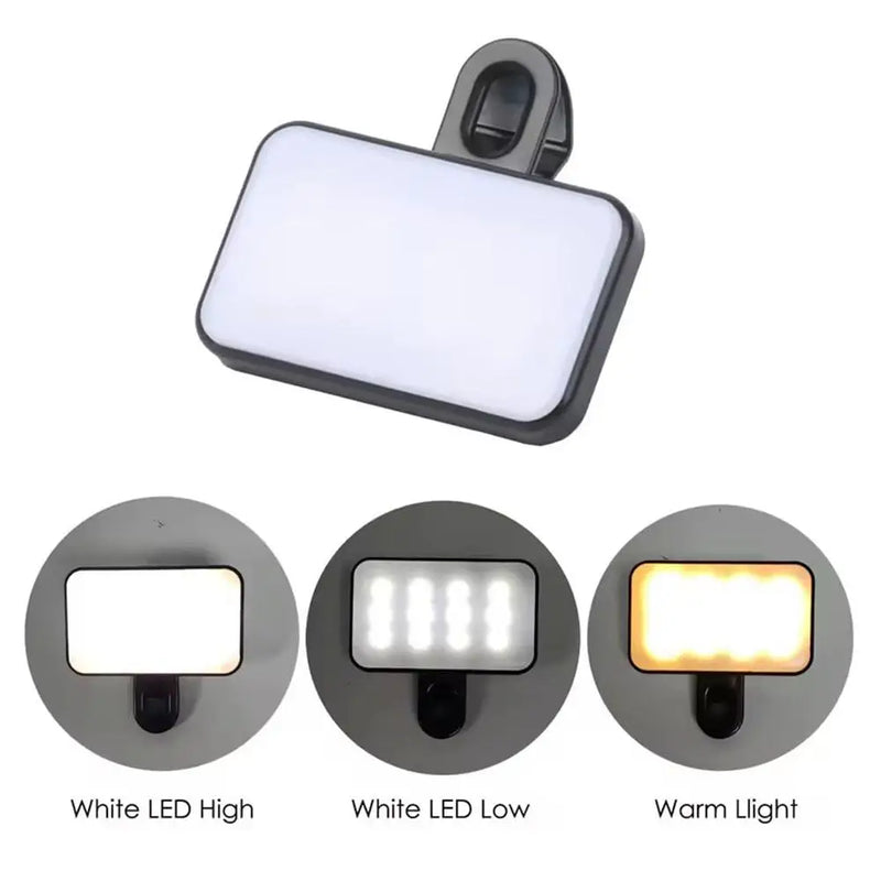 Portable LED Selfie Light for iPhone, iPad, Mobile Phones, and Laptops - Clip-On Flash Fill Ring Light for Photography and Video