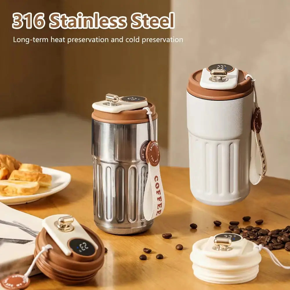 Smart Thermos Bottle with LED Temperature Display - Stainless Steel Portable Vacuum Tumbler Mug