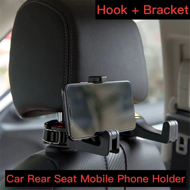 Universal Car Rear Seat Mobile Phone Holder and Stand - 2-in-1 Head Pillow Back Hook Design