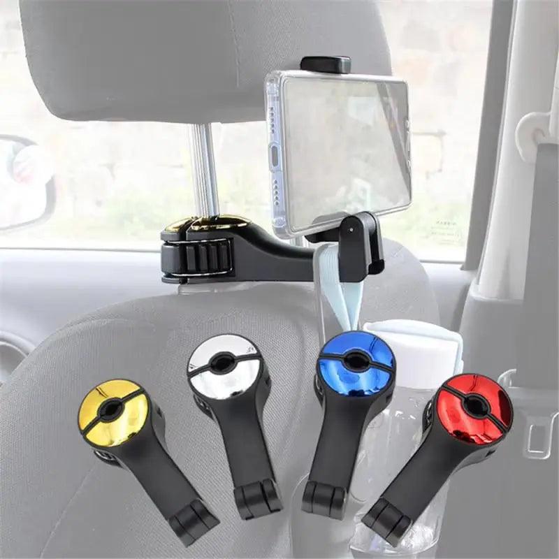 Universal Car Rear Seat Mobile Phone Holder and Stand - 2-in-1 Head Pillow Back Hook Design