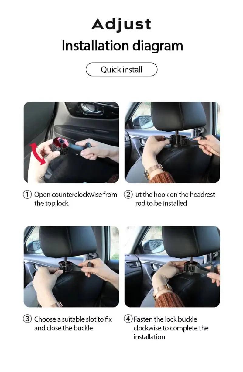 Universal Car Rear Seat Mobile Phone Holder and Stand - 2-in-1 Head Pillow Back Hook Design