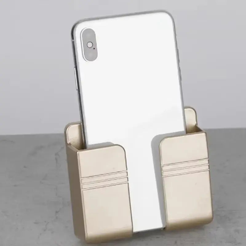 Wall-Mounted Mobile Phone Holder and Storage Box with Charging Support for Remote Control and Cell Phones