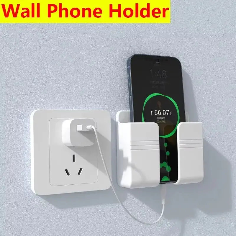 Wall-Mounted Mobile Phone Holder and Storage Box with Charging Support for Remote Control and Cell Phones