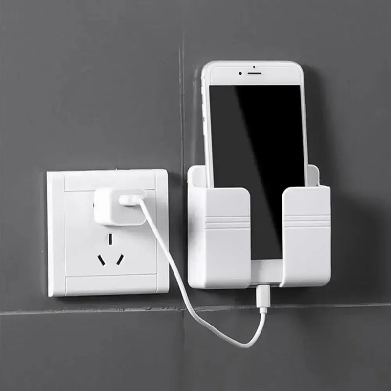 Wall-Mounted Mobile Phone Holder and Storage Box with Charging Support for Remote Control and Cell Phones