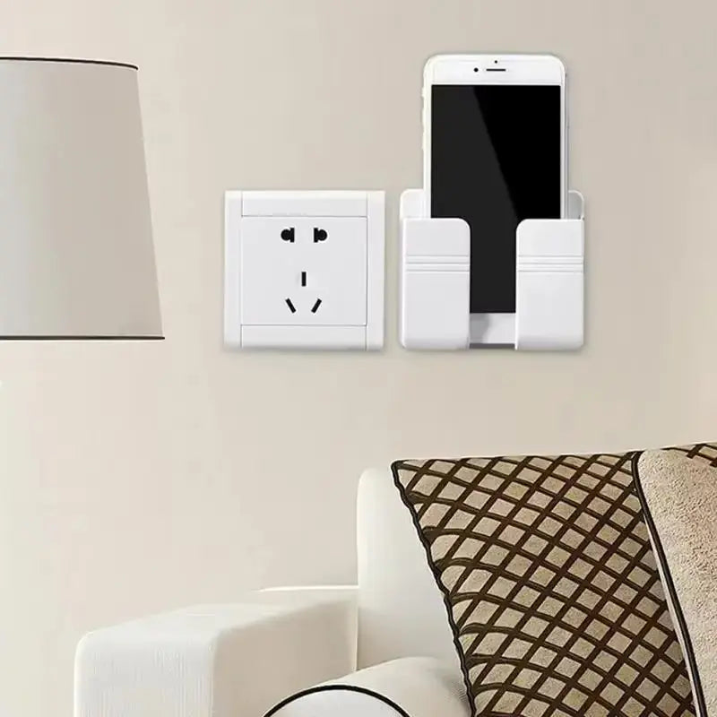 Wall-Mounted Mobile Phone Holder and Storage Box with Charging Support for Remote Control and Cell Phones