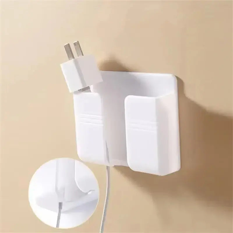 Wall-Mounted Mobile Phone Holder and Storage Box with Charging Support for Remote Control and Cell Phones