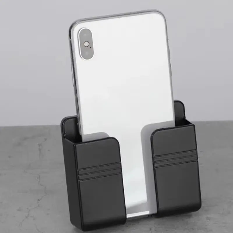 Wall-Mounted Mobile Phone Holder and Storage Box with Charging Support for Remote Control and Cell Phones