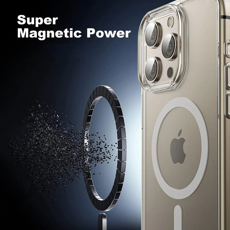 Magnetic Transparent Case for iPhone 11, 12, 13, 14, 15, and 16 Pro Max - Compatible with MagSafe and Wireless Charging