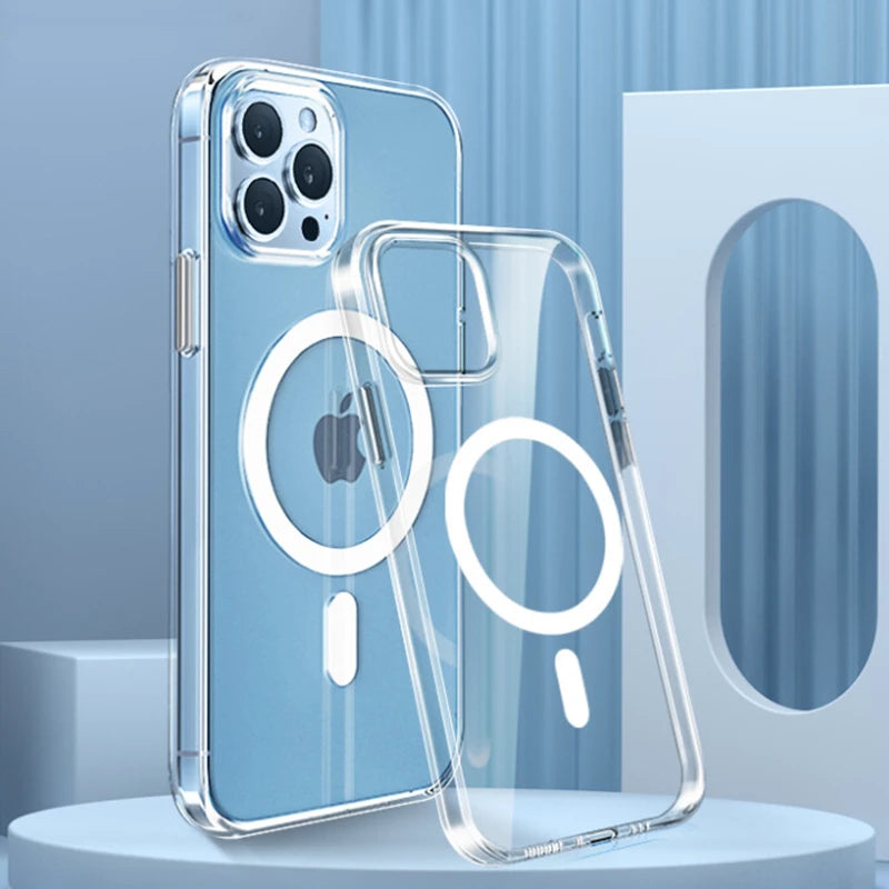 Magnetic Transparent Case for iPhone 11, 12, 13, 14, 15, and 16 Pro Max - Compatible with MagSafe and Wireless Charging