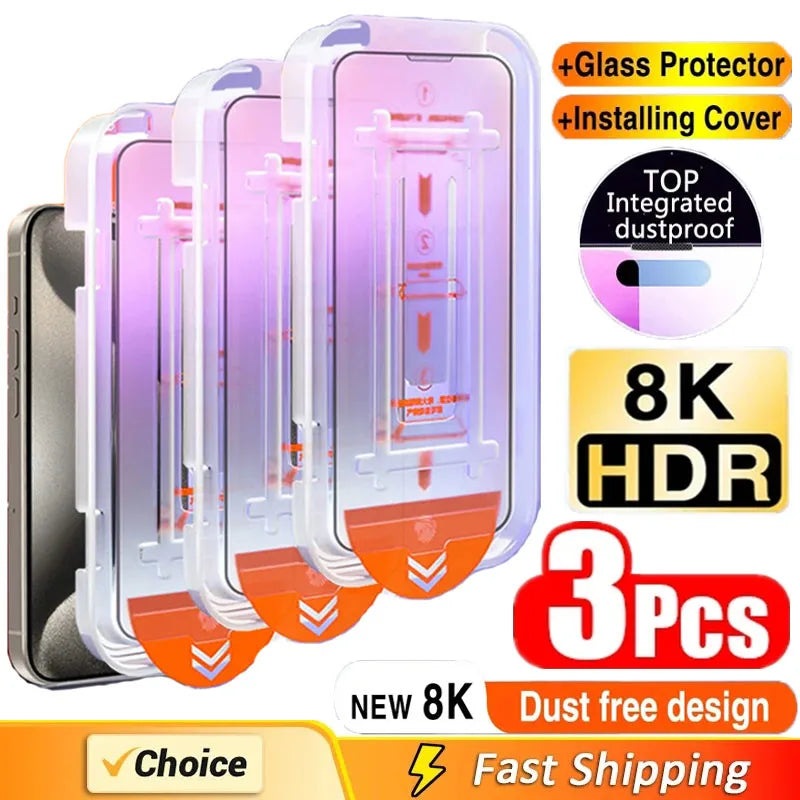 3-Pack Oleophobic Coating Dust-Free Screen Protector + Easy Installation Frame