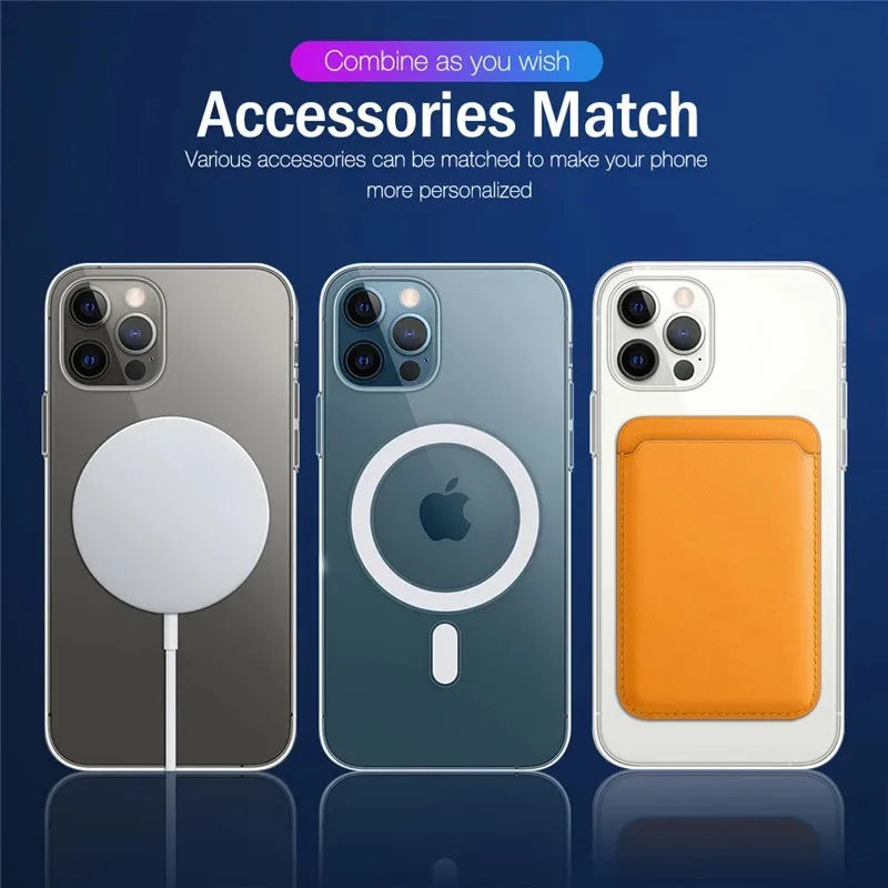 Magnetic Transparent Case for iPhone 11, 12, 13, 14, 15, and 16 Pro Max - Compatible with MagSafe and Wireless Charging